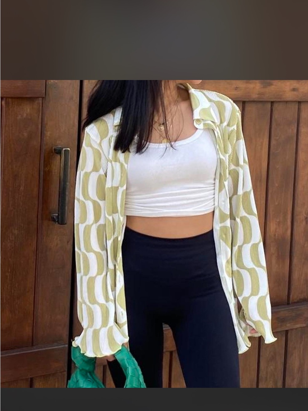 Princess Polly Green and White Patterned Button Down Shirt